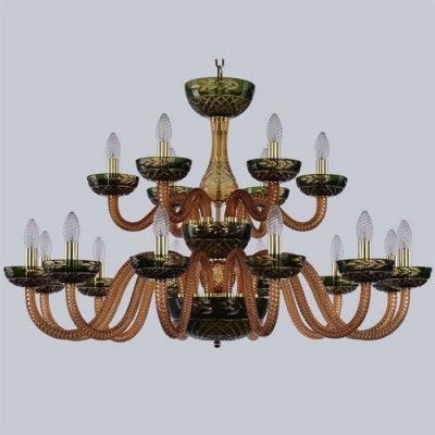 Большая люстра с хрусталем 1308/12+6/360/2d G Am/Amber-Green/H-1J