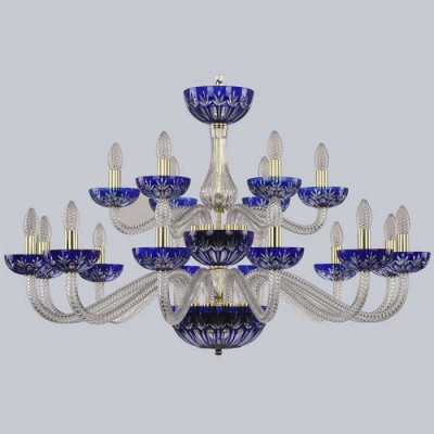 Большая люстра с хрусталем 1308/12+6/360/2d G Cl/Clear-Blue/H-1I