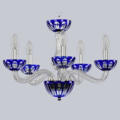 Подвесная люстра с хрусталем 1309/5/165 Ni Cl/Clear-Blue/H-1H